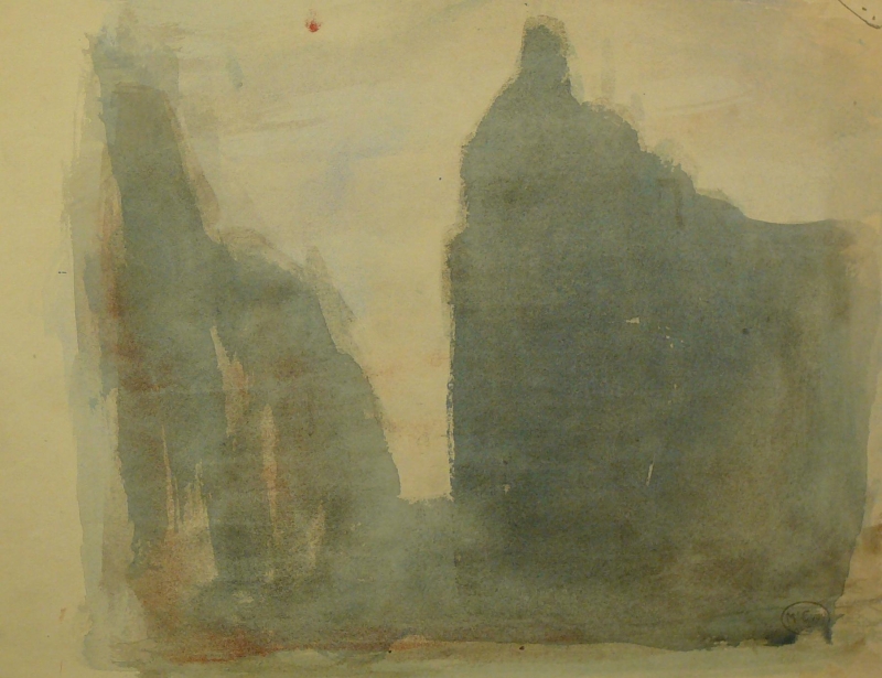 WW1 Buildings contre jour, watercolour DRA/788